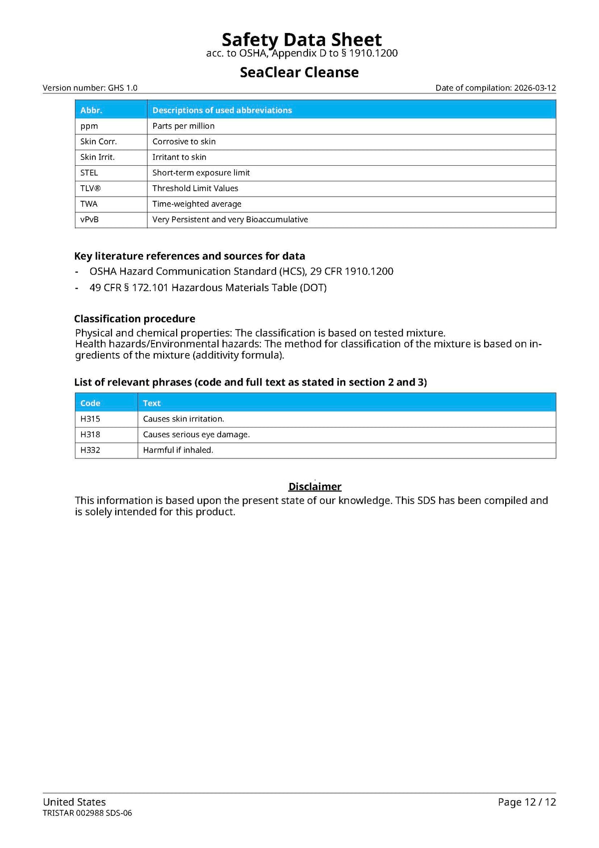 SeaClear Cleanse 20kg/ 5.13gal